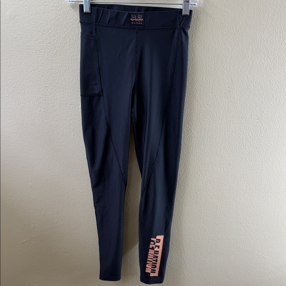 P.E Nation Black Leggings with Coral Logo Accent